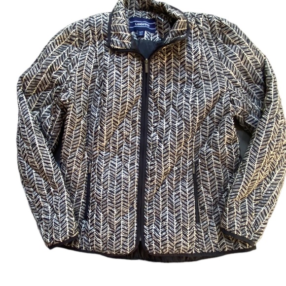 Women’s Herringbone Lands’  End Primaloft Lightweight Winter Jacket Coat Large - Picture 1 of 4